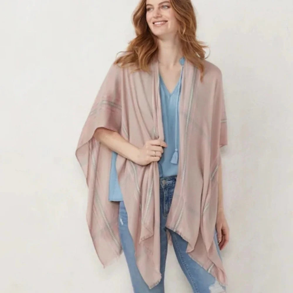 NEW LC Lauren Conrad Women Wrap One Size Pink Striped‎ Boho Open Front Layering